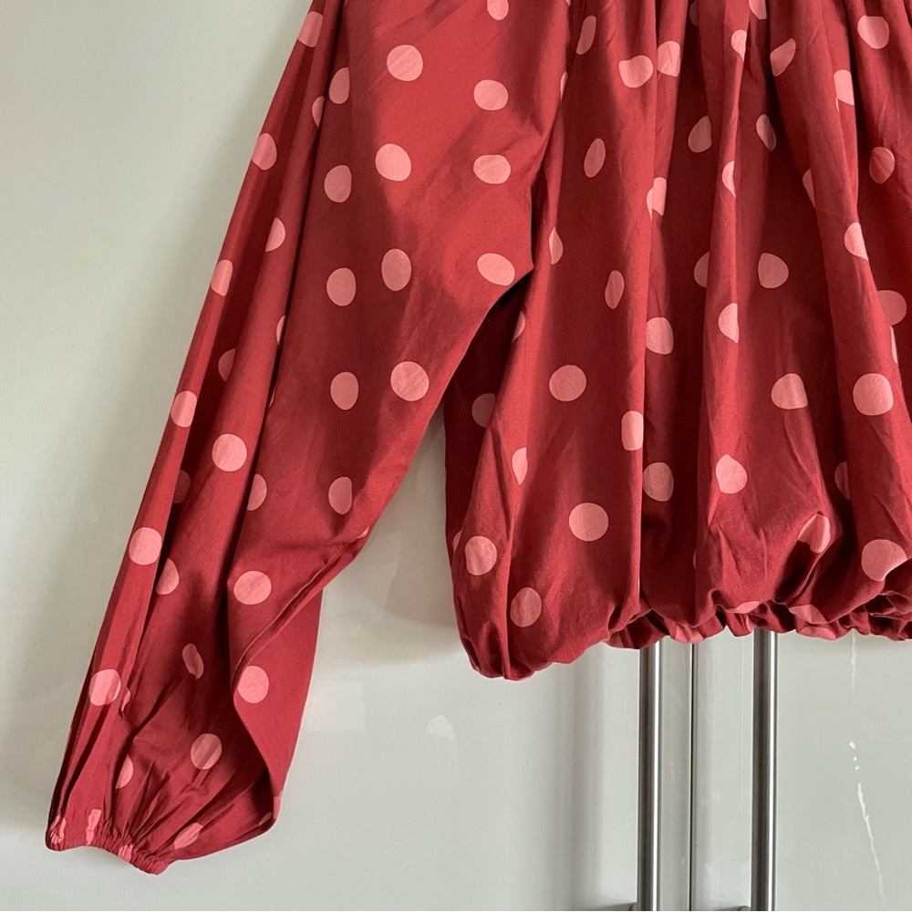 Anthropologie Maeve Poplin Bubble Up Blouse In Red Polka Dot Size XS NWT - Picture 7 of 12